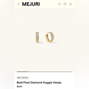 Mejuri Pave Diamond Yellow Gold Bold Huggie Hoop Earrings